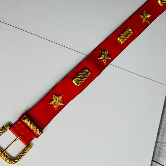 Vintage Escada Orange Leather & Gold Belt Made in Germany Stars Size 34 main image 4